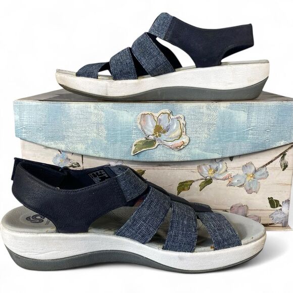 Clarks Cloud Steppers Soft Cushioned Strappy Sandals Women's Size 7 Blue Gray - Picture 2 of 8